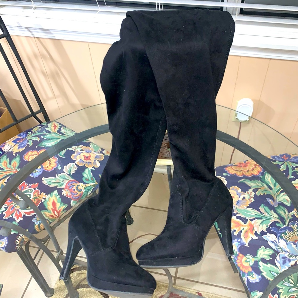 Over the knee black suede stiletto